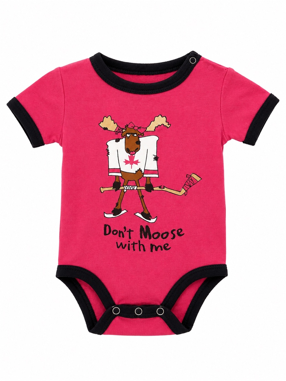 Lazy One Pink Baby One-Piece with Black Trim Moose Graphic
